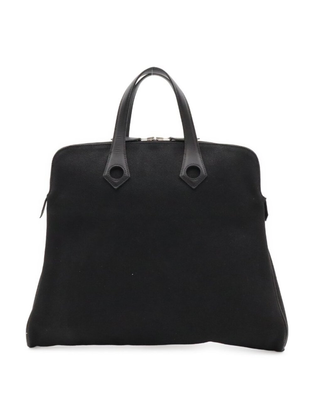 Hermes Sac Ibou MM Tote Bag Canvas Leather Black Silver